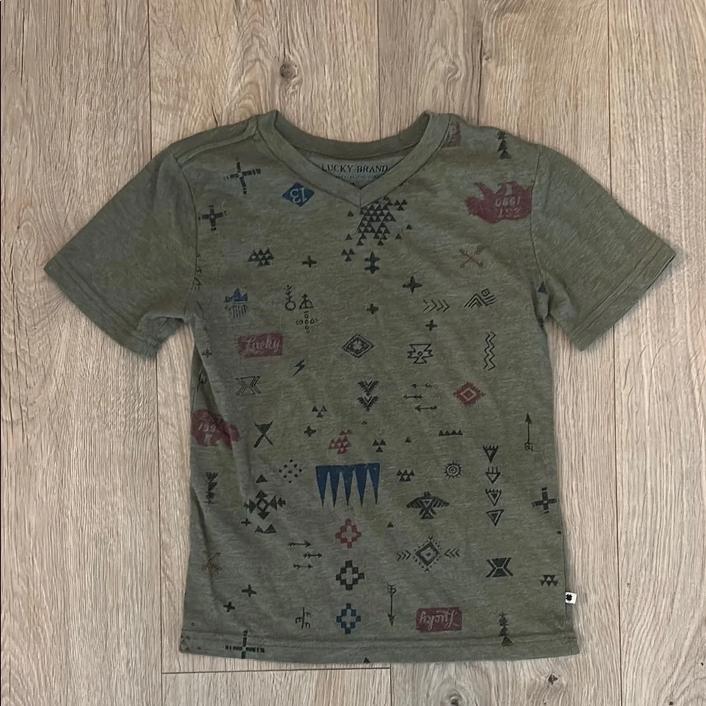 Lucky Brand Green Doodle Print Short Sleeve Tee